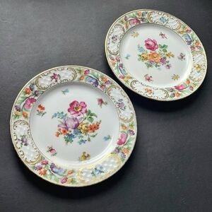Schumann Bavaria Empress Dresden Flowers Salad Plates - GOLD WEAR